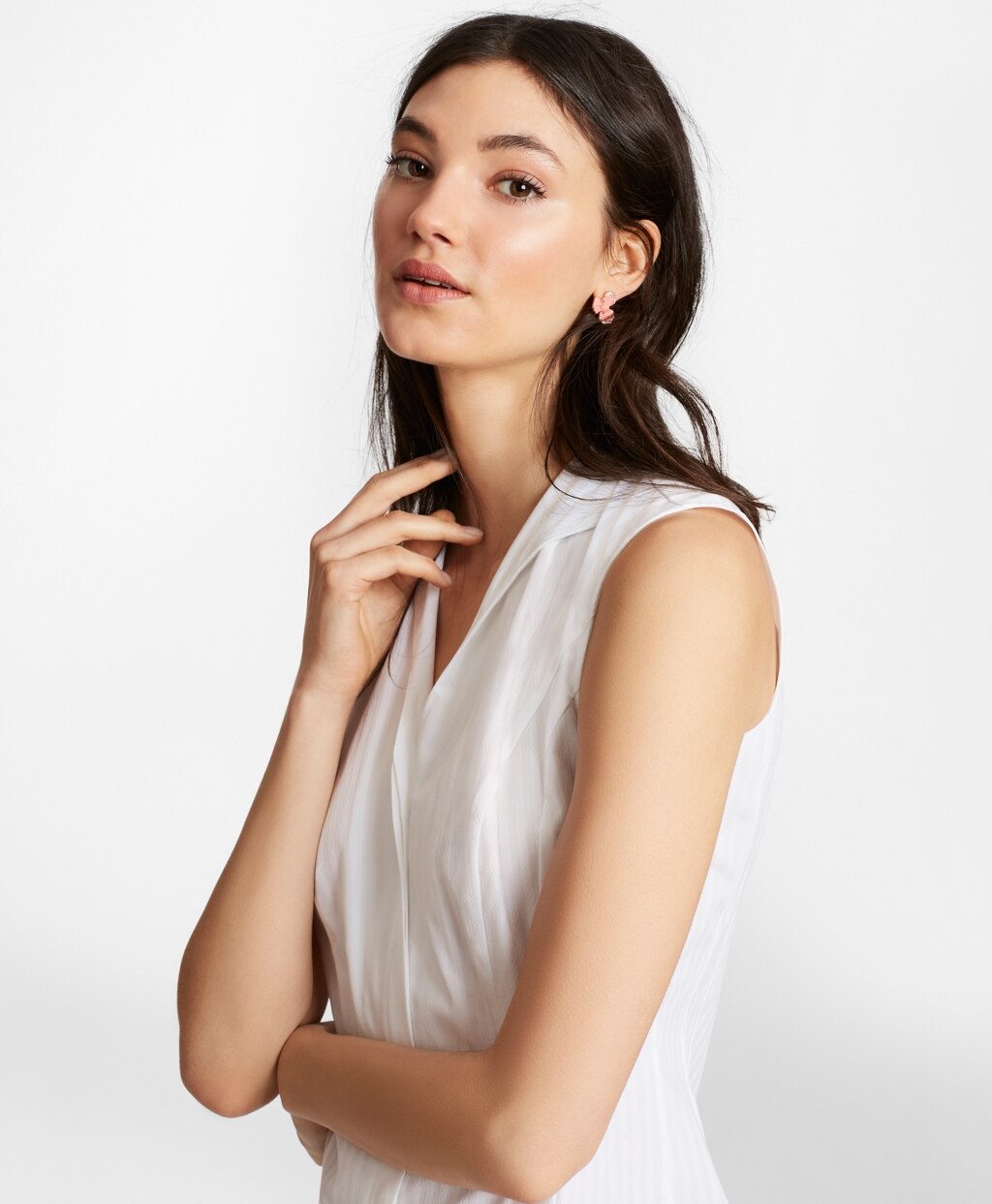Brooks Brothers Women Diamond-Stripe Dobby Cotton Sleeveless Blouse