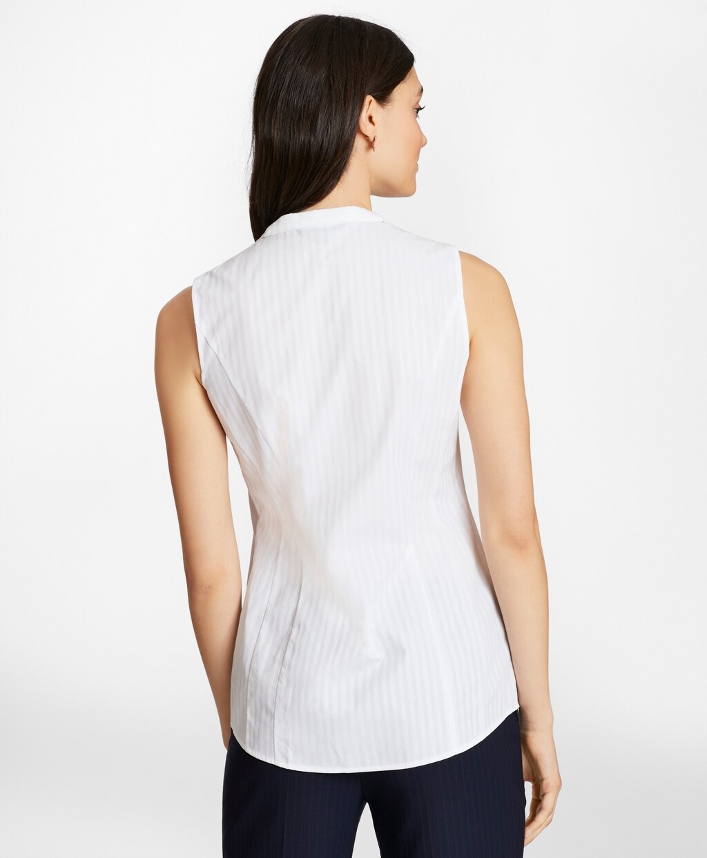 Brooks Brothers Women Diamond-Stripe Dobby Cotton Sleeveless Blouse