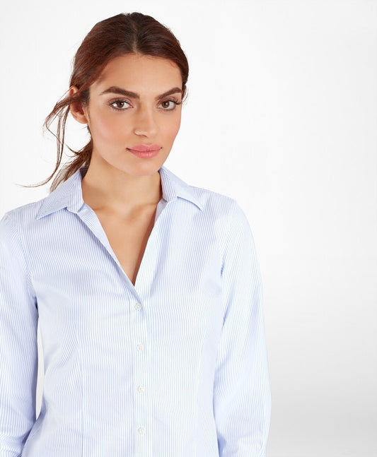 Brooks Brothers Women Non-Iron Tailored-Fit Striped Three-Quarter-Sleeve Supima® Cotton Stretch Shirt