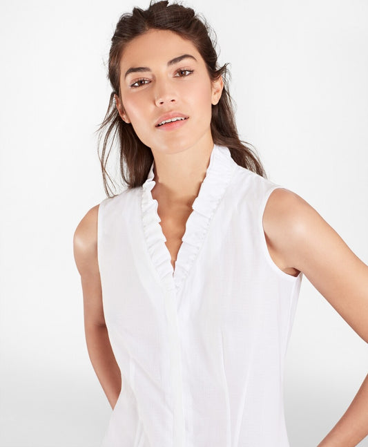Brooks Brothers Women Non-Iron Supima® Cotton Dobby Ruffle-Collar Sleeveless Blouse