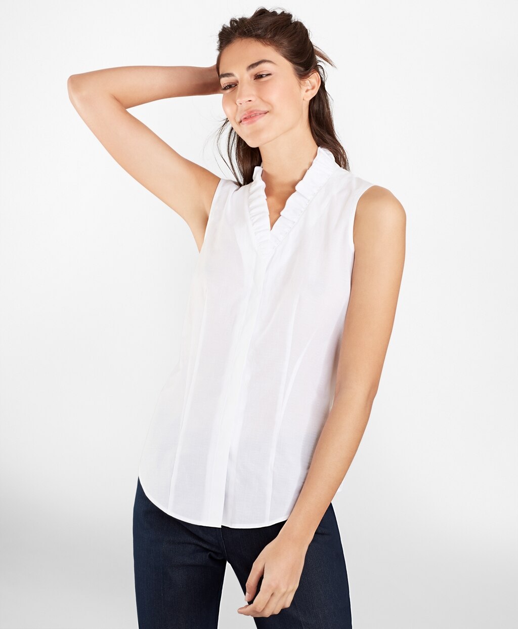 Brooks Brothers Women Non-Iron Supima® Cotton Dobby Ruffle-Collar Sleeveless Blouse