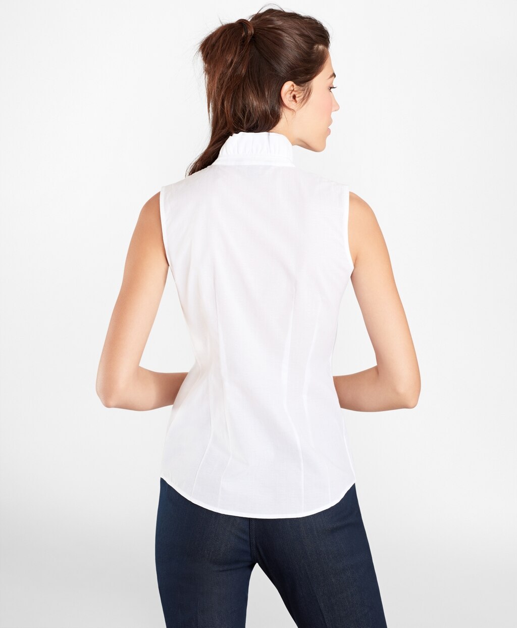 Brooks Brothers Women Non-Iron Supima® Cotton Dobby Ruffle-Collar Sleeveless Blouse