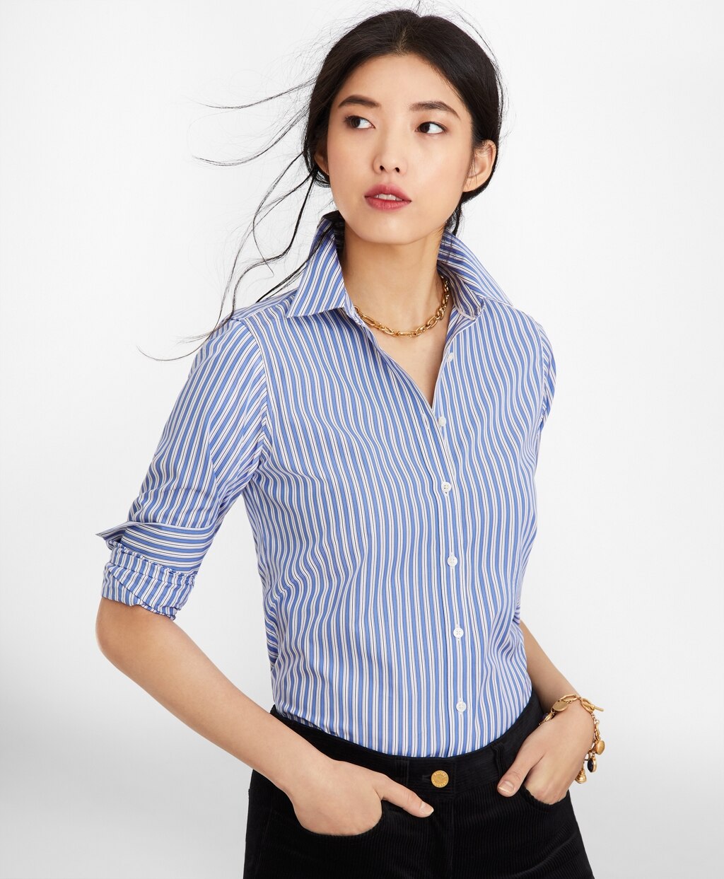 Brooks Brothers Women Classic-Fit Striped Cotton Poplin Luxury Shirt