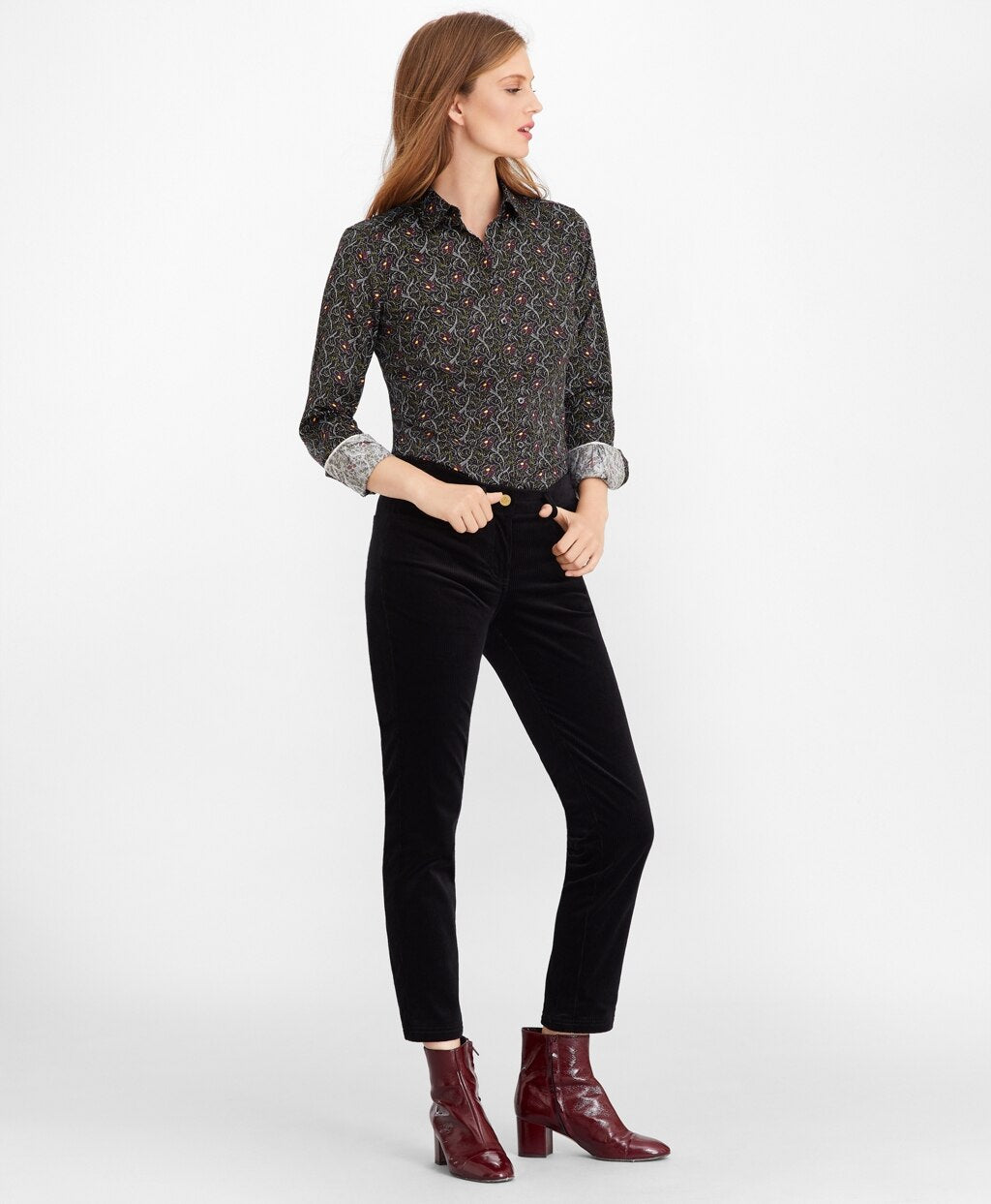 Brooks Brothers Women Violet-Print Cotton Sateen Fitted Shirt