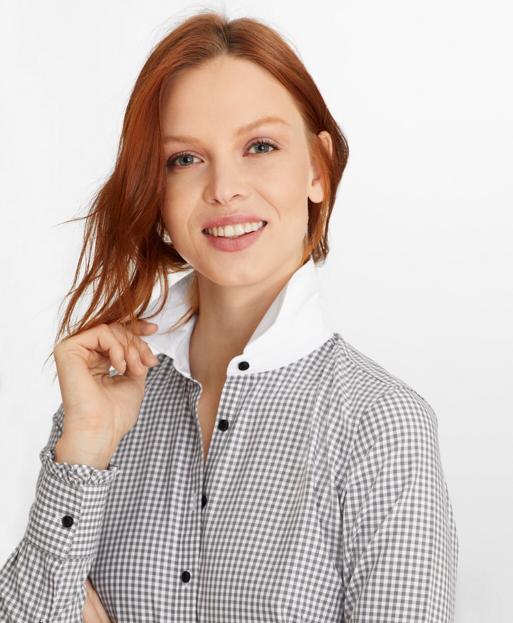 Brooks Brothers Women Non-Iron Gingham Supima® Cotton Dobby Contrast-Collar Fitted Shirt