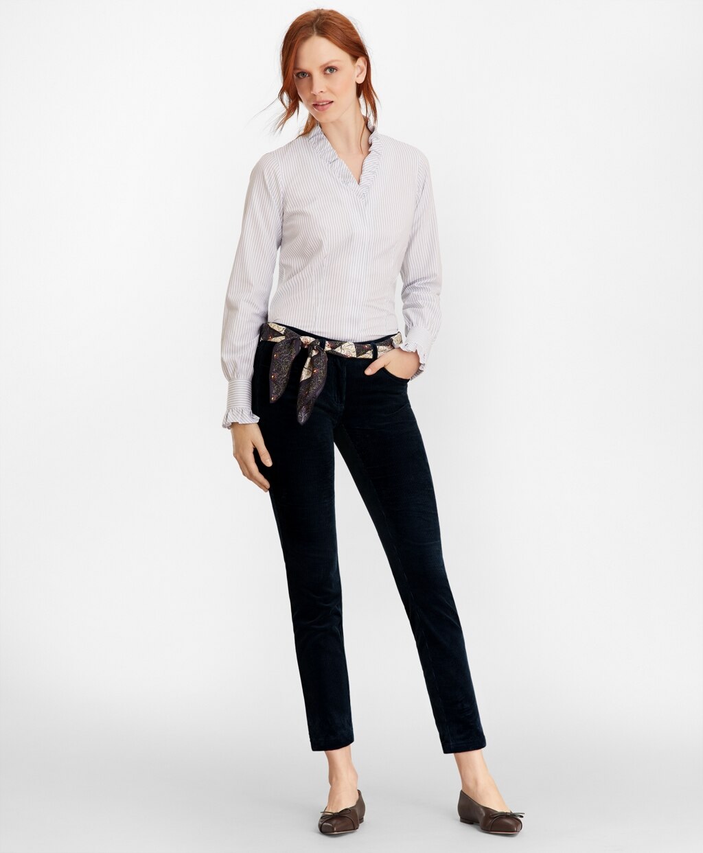 Brooks Brothers Women Non-Iron Striped Supima® Cotton Ruffle-Collar Blouse