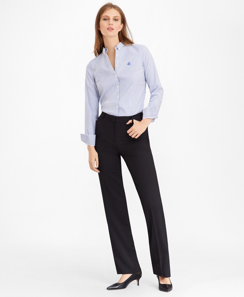 Brooks Brothers Women Non-Iron Tailored-Fit Bengal Stripe Supima® Cotton Pinpoint Oxford Shirt