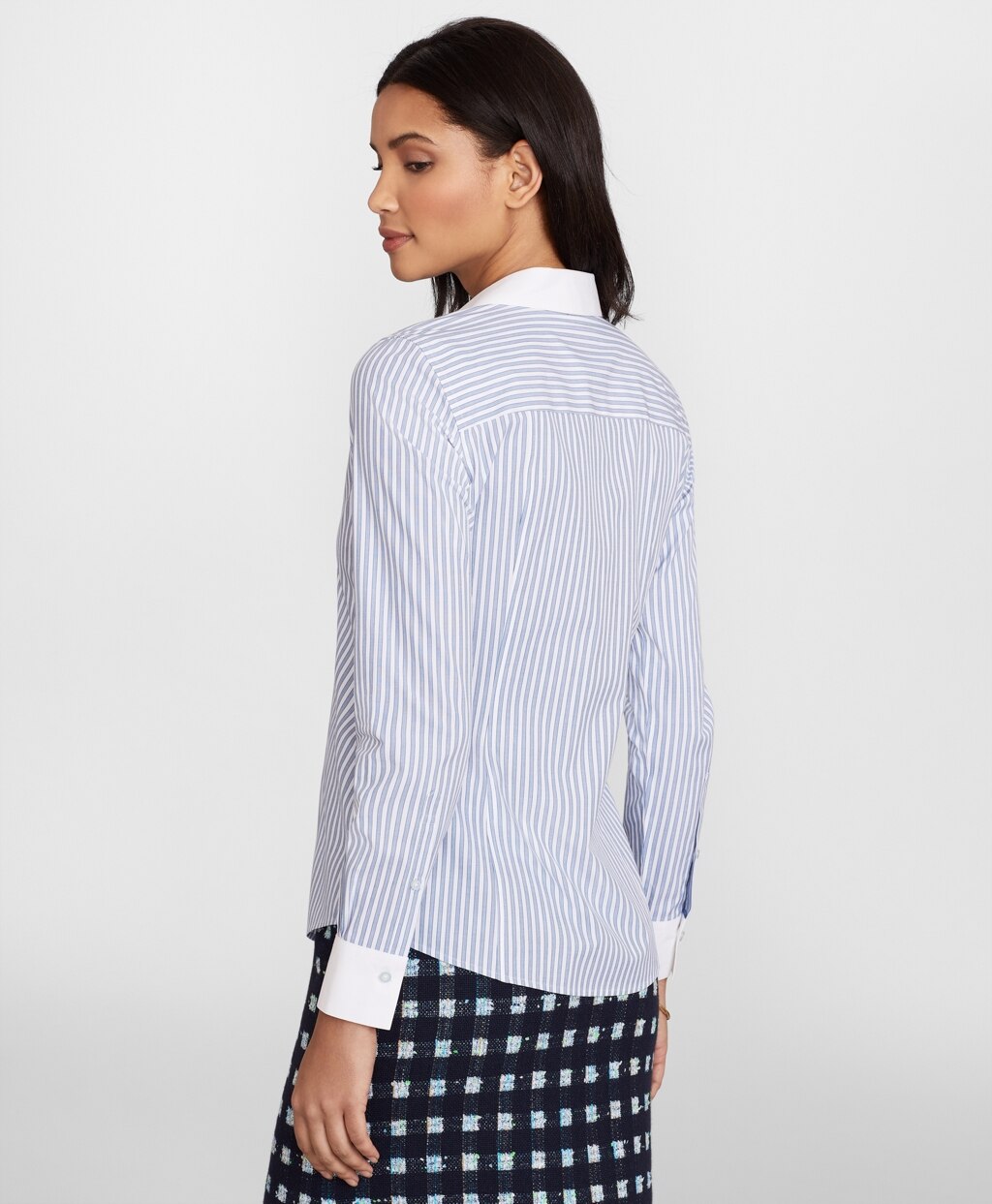 Brooks Brothers Women Non-Iron Striped Supima® Cotton Poplin Contrast-Collar Fitted Shirt