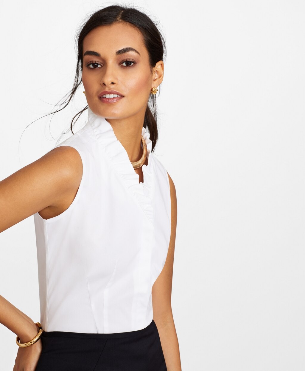 Brooks Brothers Women Non-Iron Stretch Supima® Cotton Sleeveless Ruffled Blouse