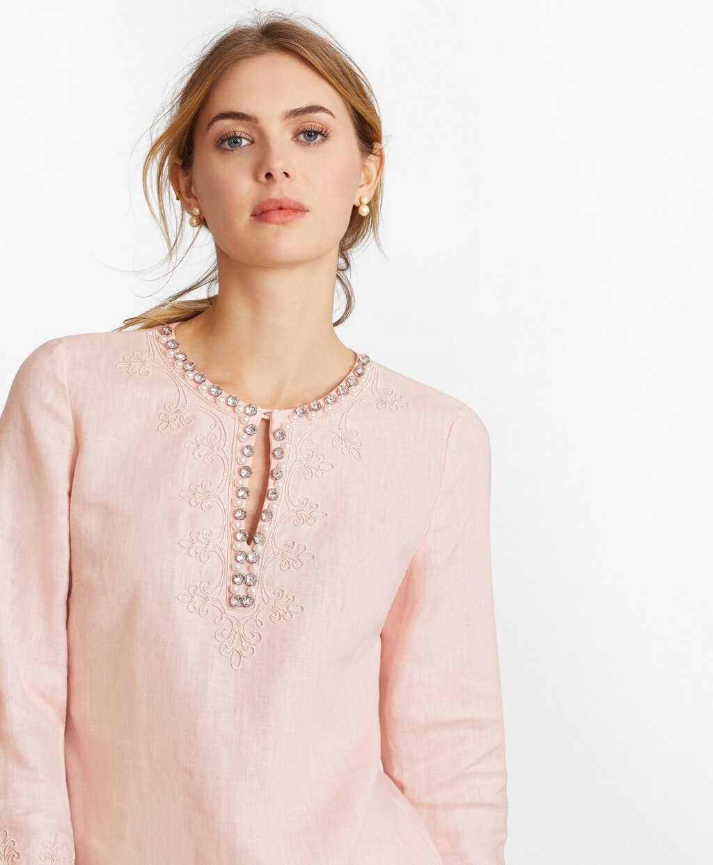 Brooks Brothers Women Rhinestone-Embellished Linen Tunic