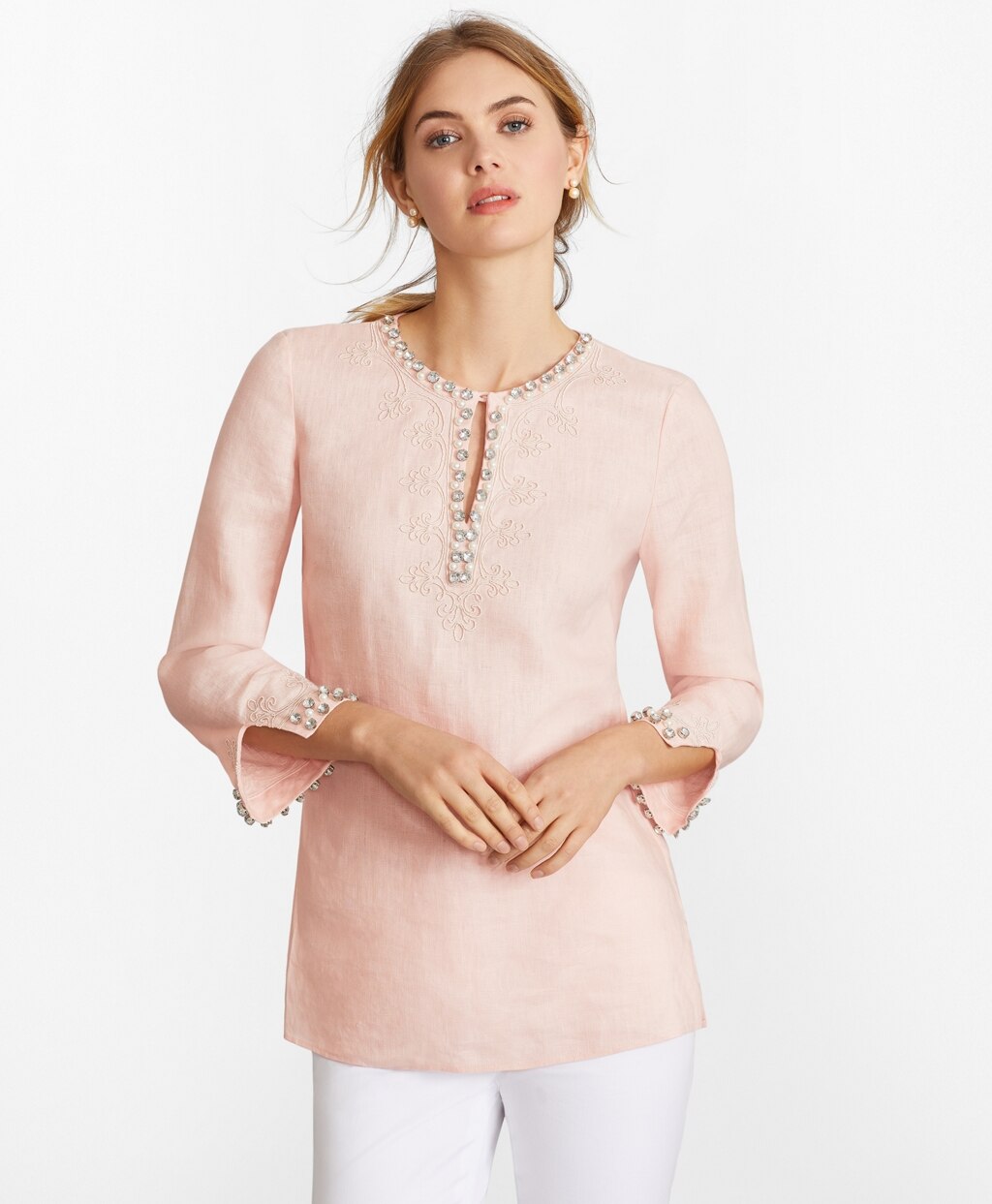Brooks Brothers Women Rhinestone-Embellished Linen Tunic