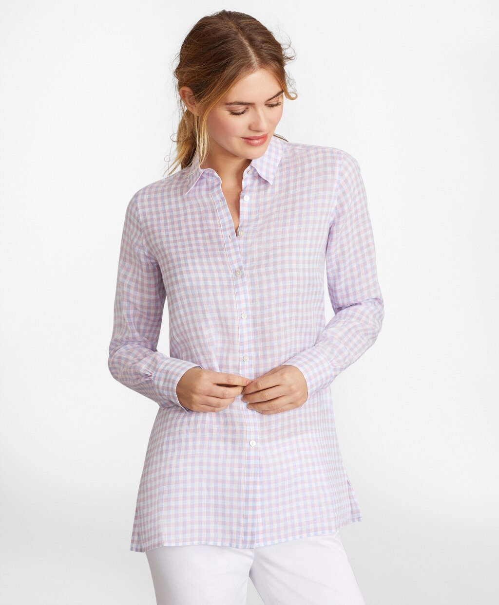 Brooks Brothers Women Gingham Irish Linen Tunic