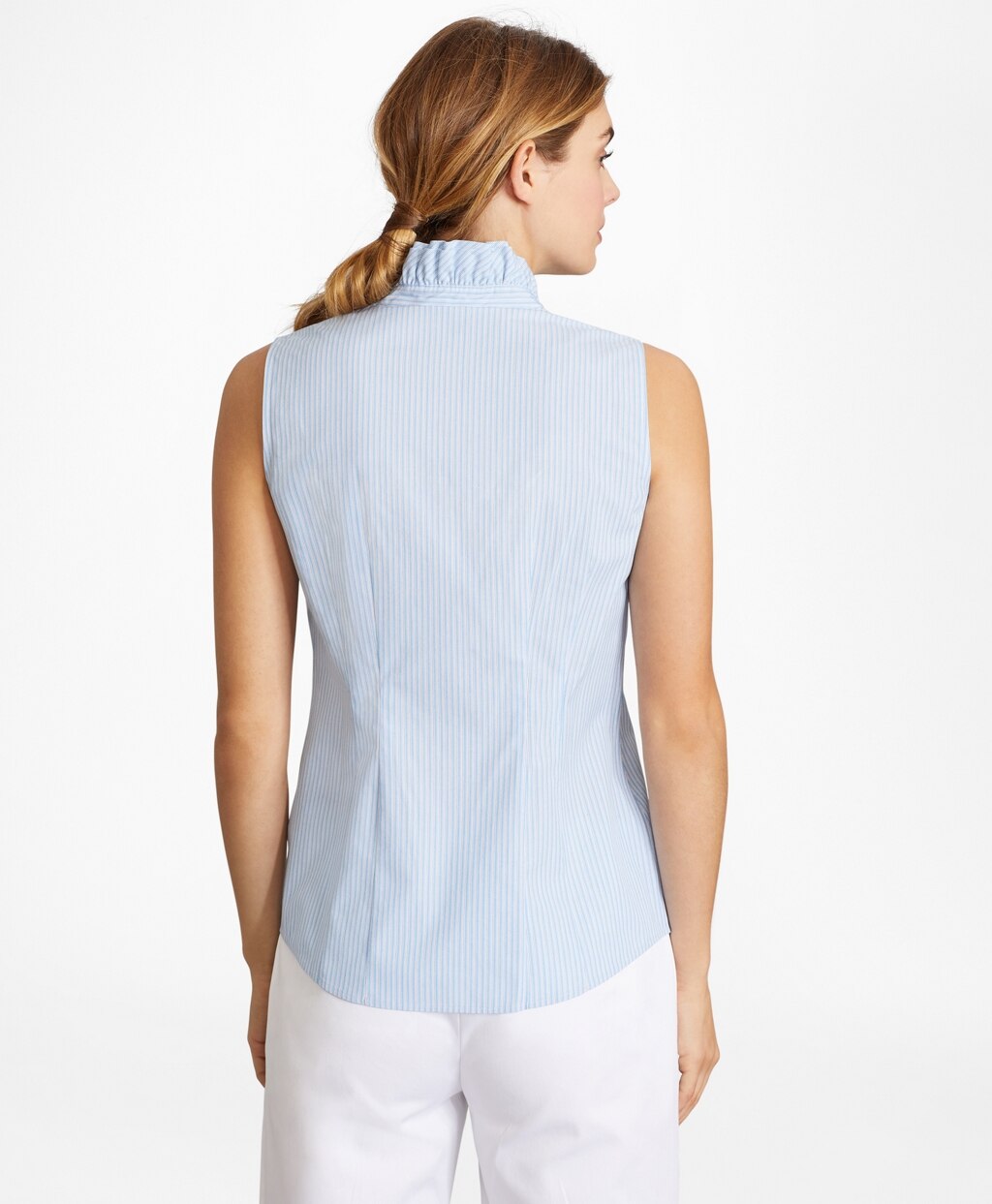 Brooks Brothers Women Non-Iron Striped Supima® Cotton Ruffle-Collar Sleeveless Blouse