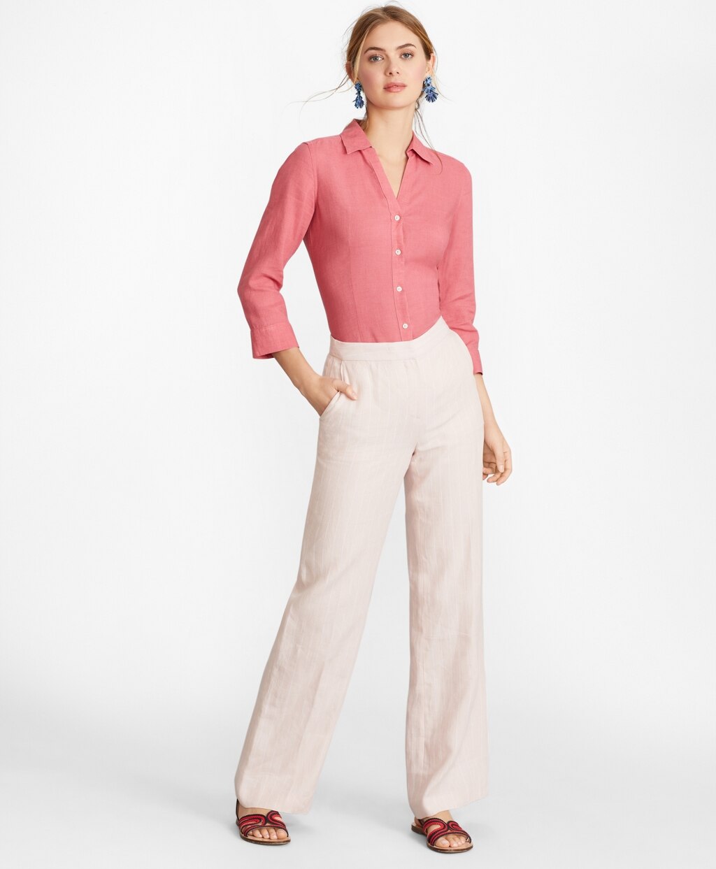 Brooks Brothers Women Linen Three-Quarter Sleeve Shirt