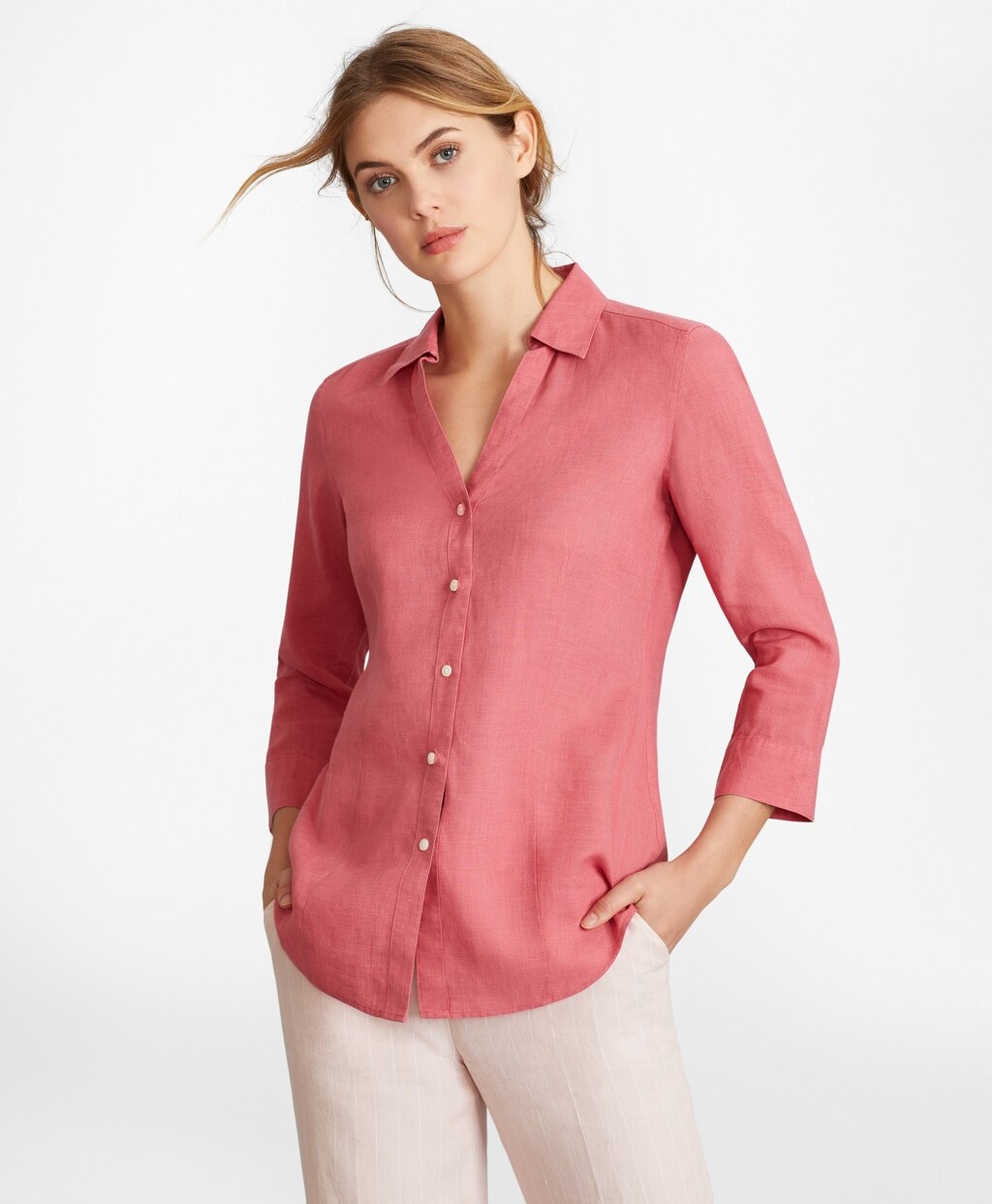 Brooks Brothers Women Linen Three-Quarter Sleeve Shirt