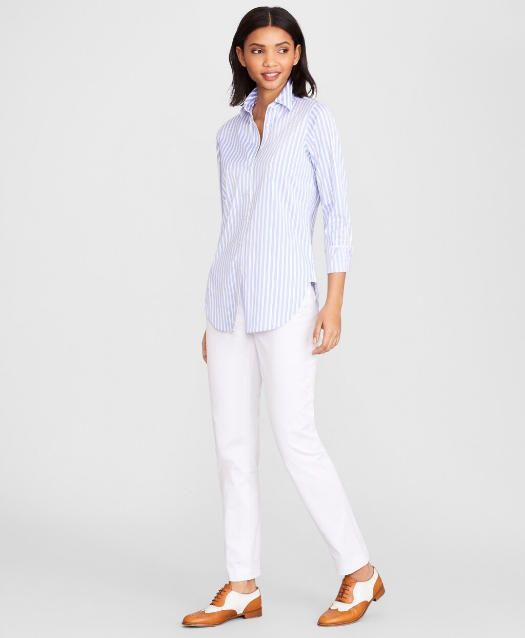 Brooks Brothers Women Classic-Fit Striped Stretch Cotton Sateen Dobby Luxury Shirt