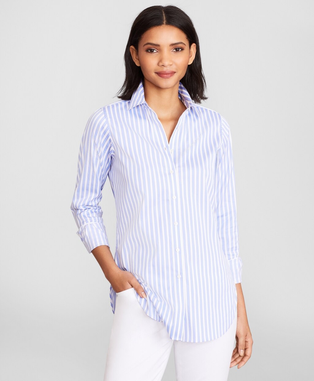 Brooks Brothers Women Classic-Fit Striped Stretch Cotton Sateen Dobby Luxury Shirt