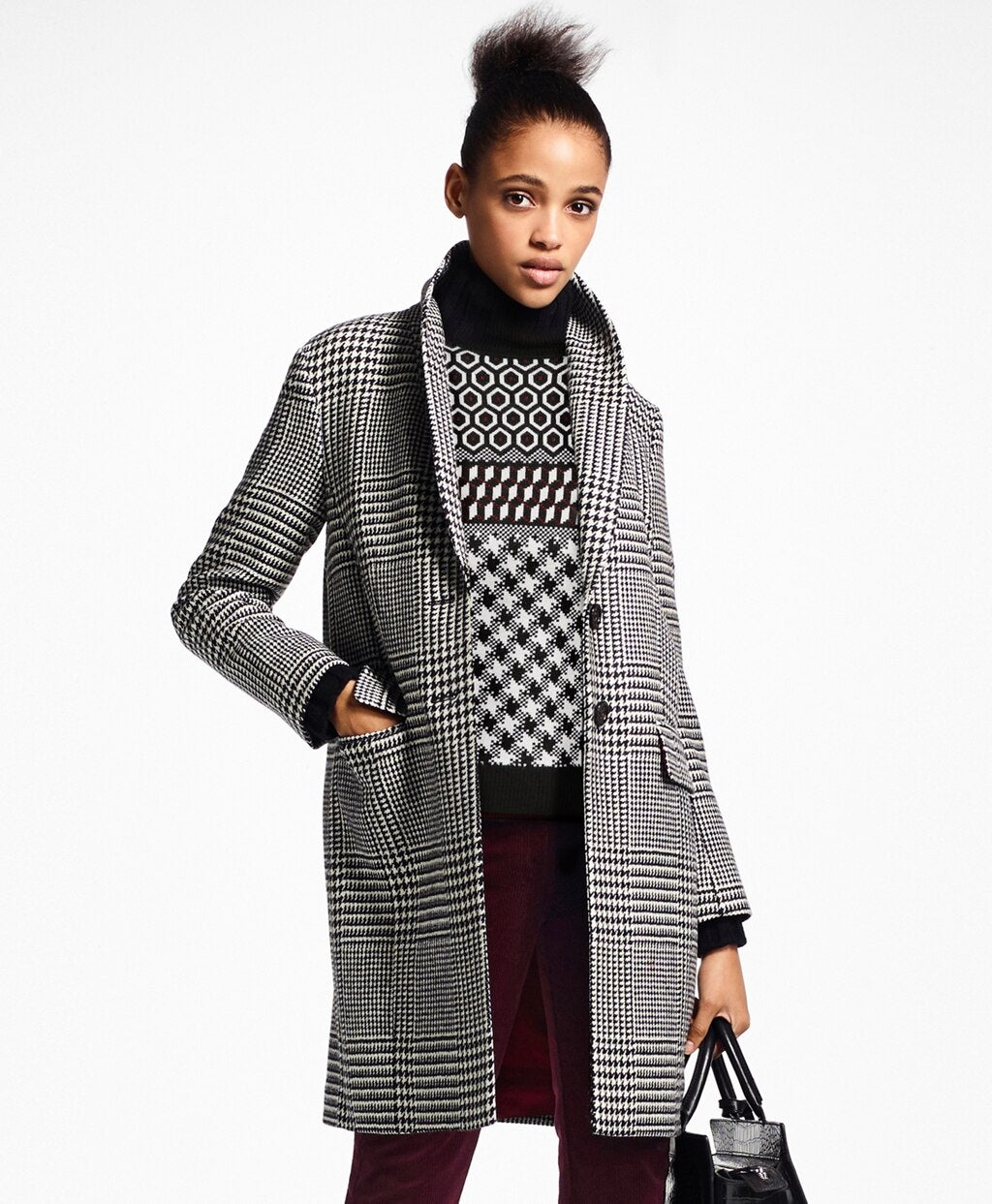 Brooks Brothers Women Glen Plaid Wool Cocoon Coat