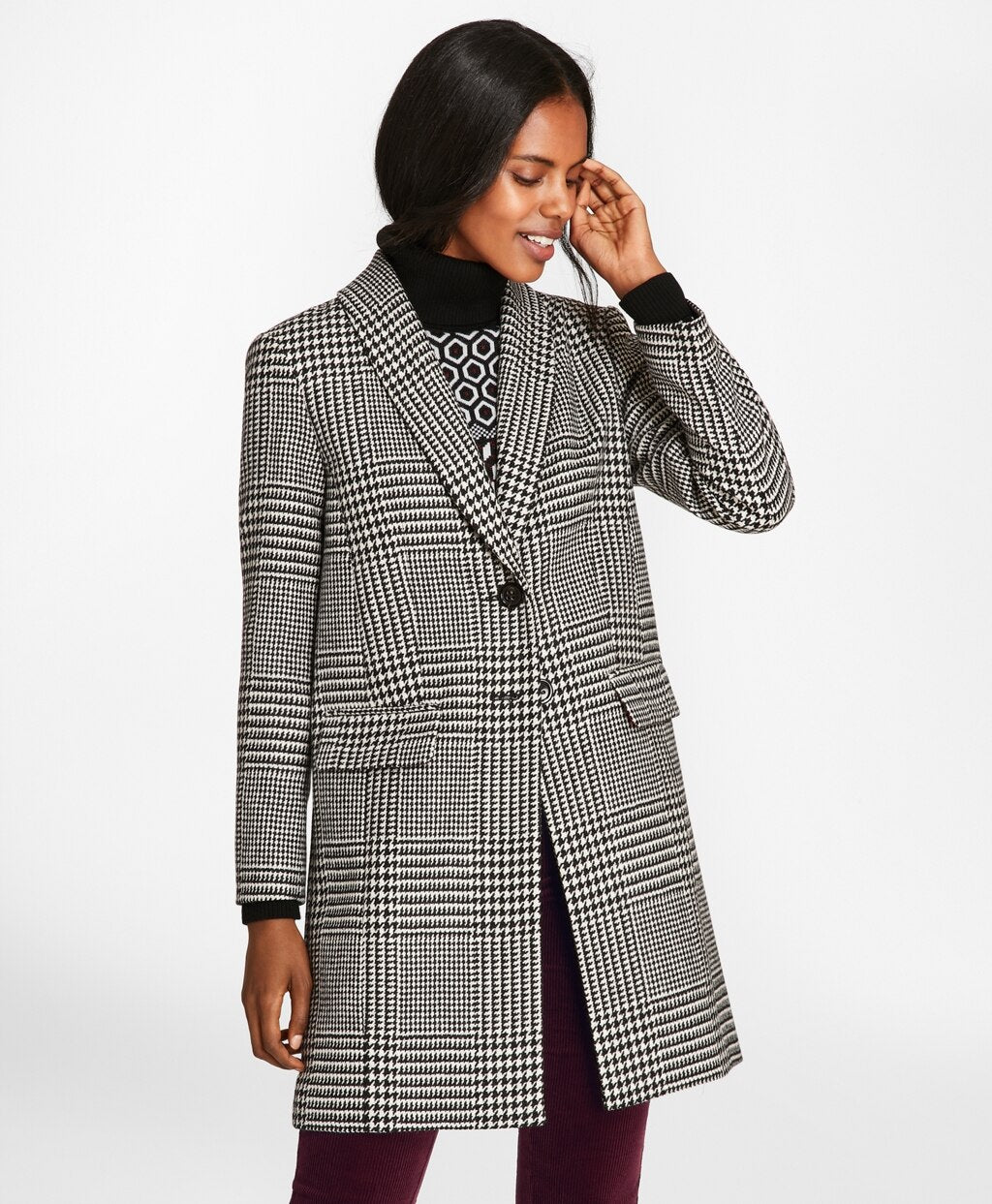 Brooks Brothers Women Glen Plaid Wool Cocoon Coat