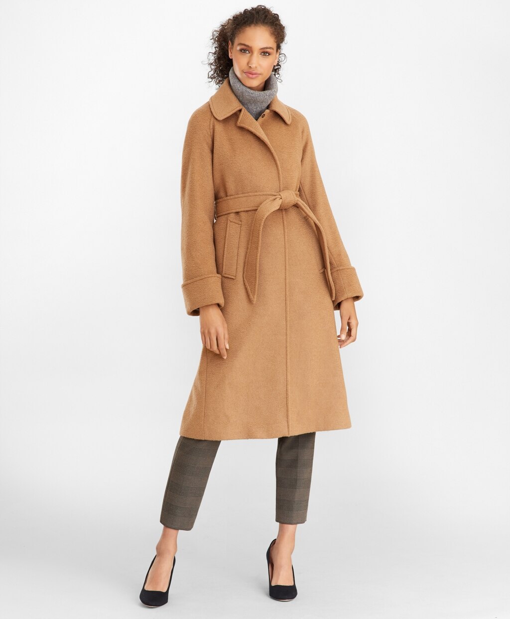 Brooks Brothers Women Camel Hair Wrap Coat