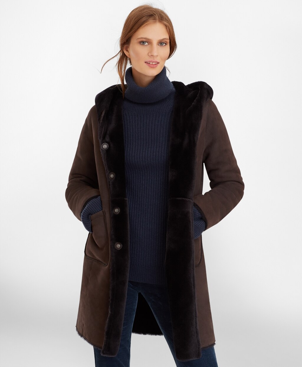 Brooks Brothers Women Shearling Hooded Coat