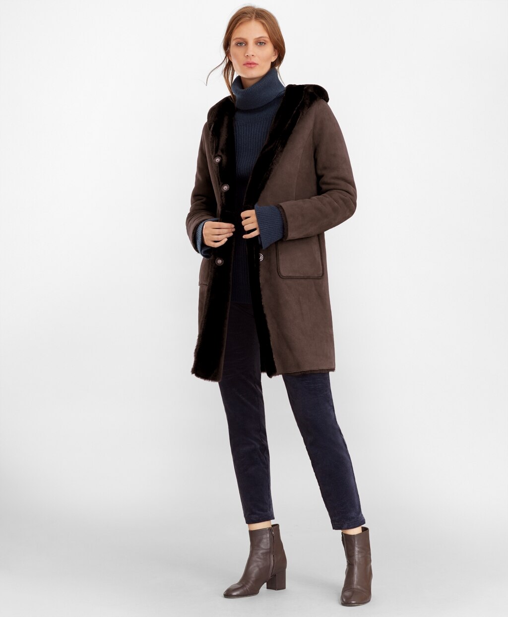 Brooks Brothers Women Shearling Hooded Coat