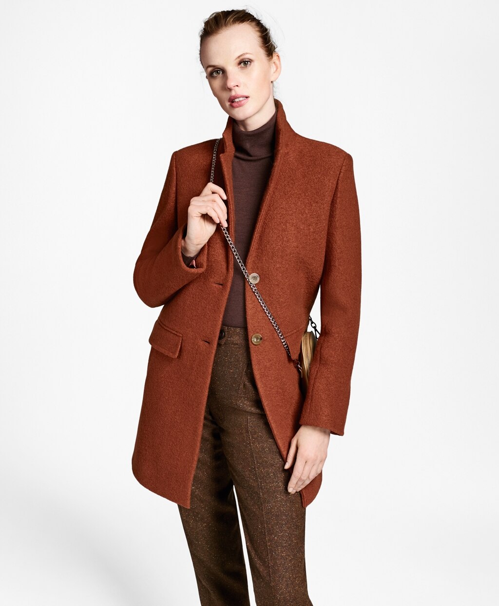 Brooks Brothers Women Wool Boucle Melton Cocoon Coat