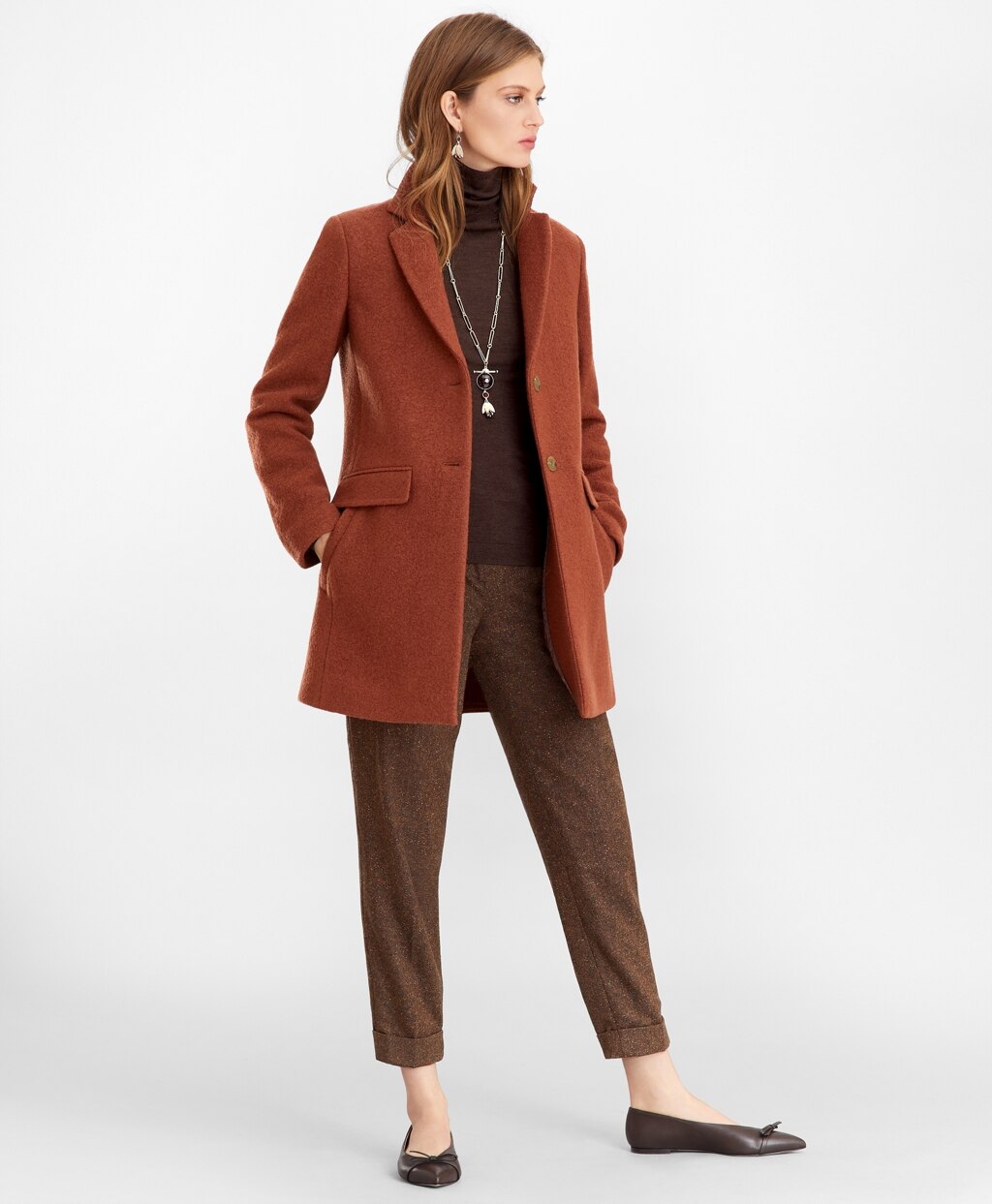 Brooks Brothers Women Wool Boucle Melton Cocoon Coat