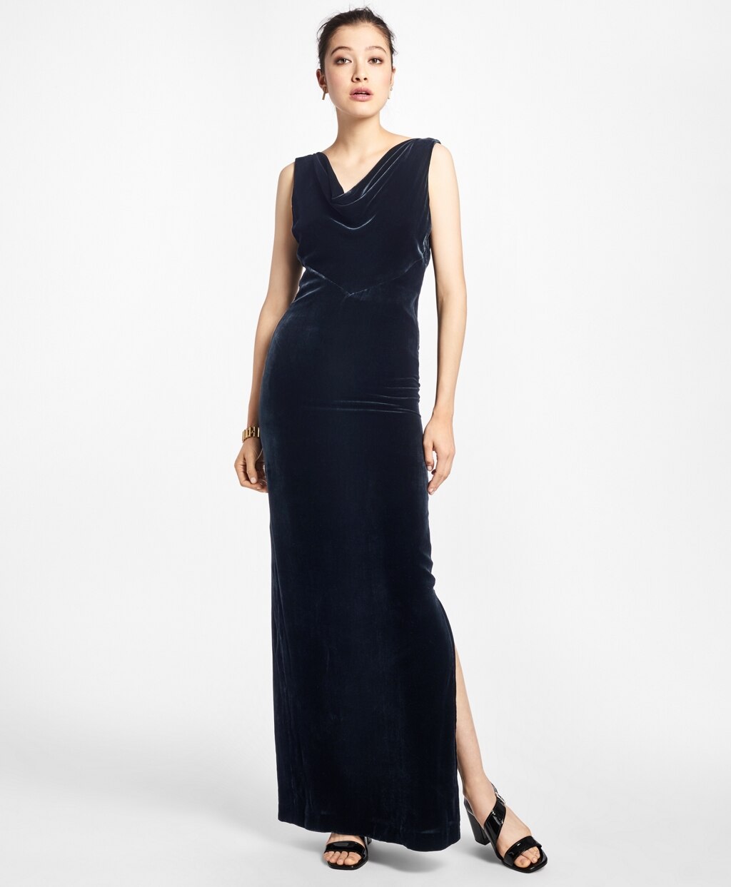 Brooks Brothers Women Sleeveless Silk-Blend and Velvet Evening Gown
