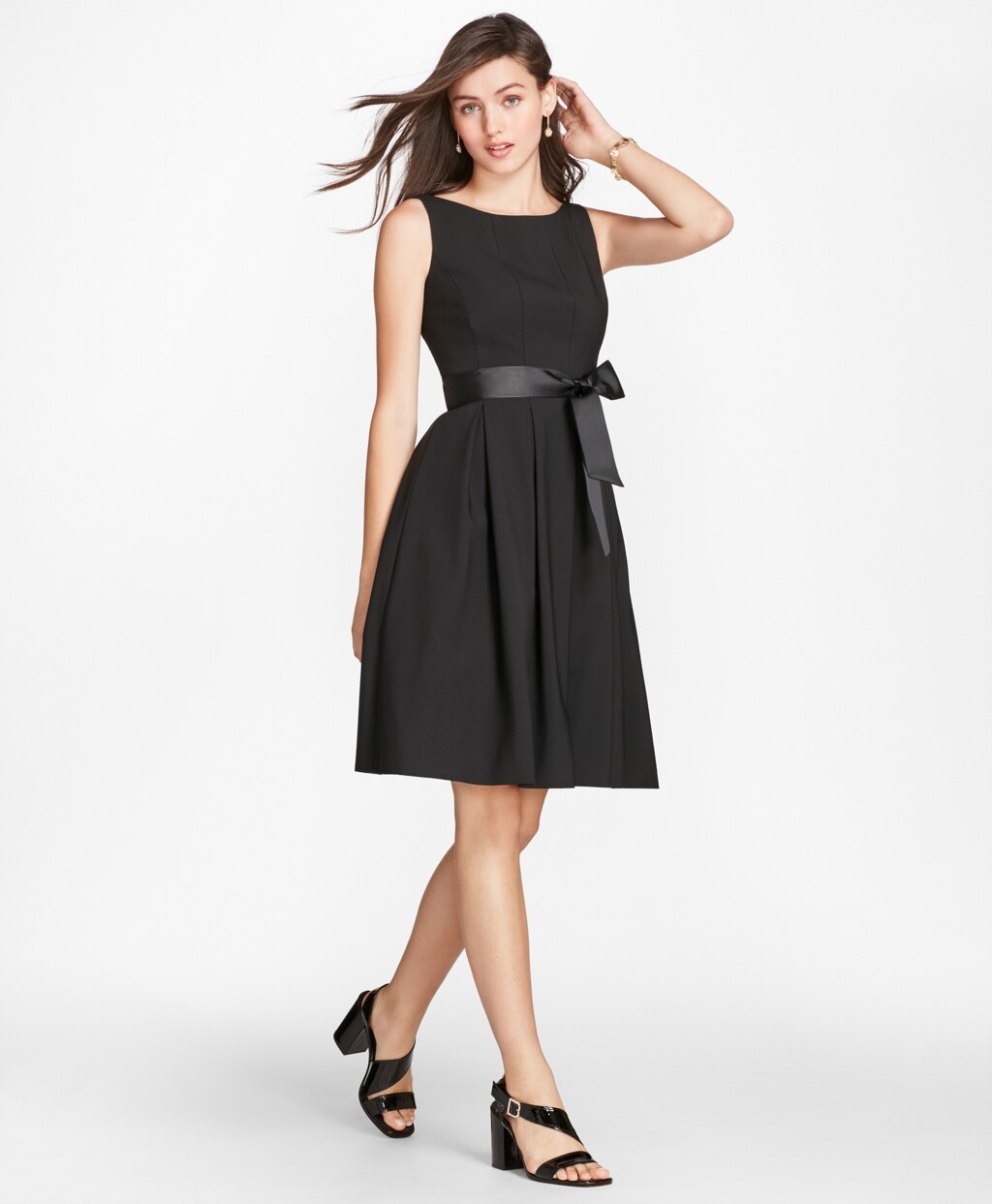 Brooks Brothers Women Stretch-Wool Crepe Flared Tuxedo Dress