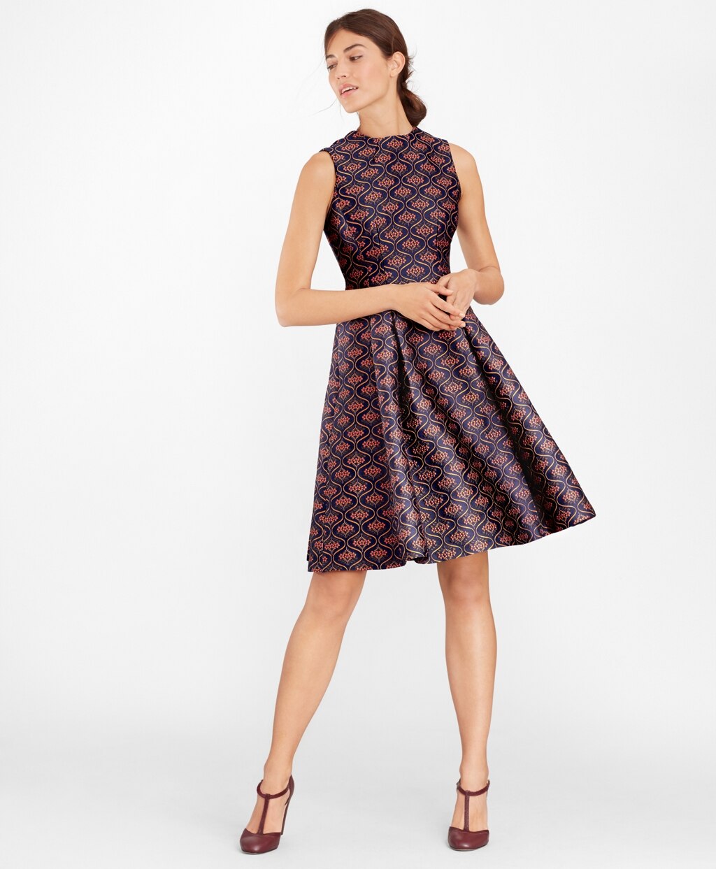 Brooks Brothers Women Floral Jacquard Pleated Dress