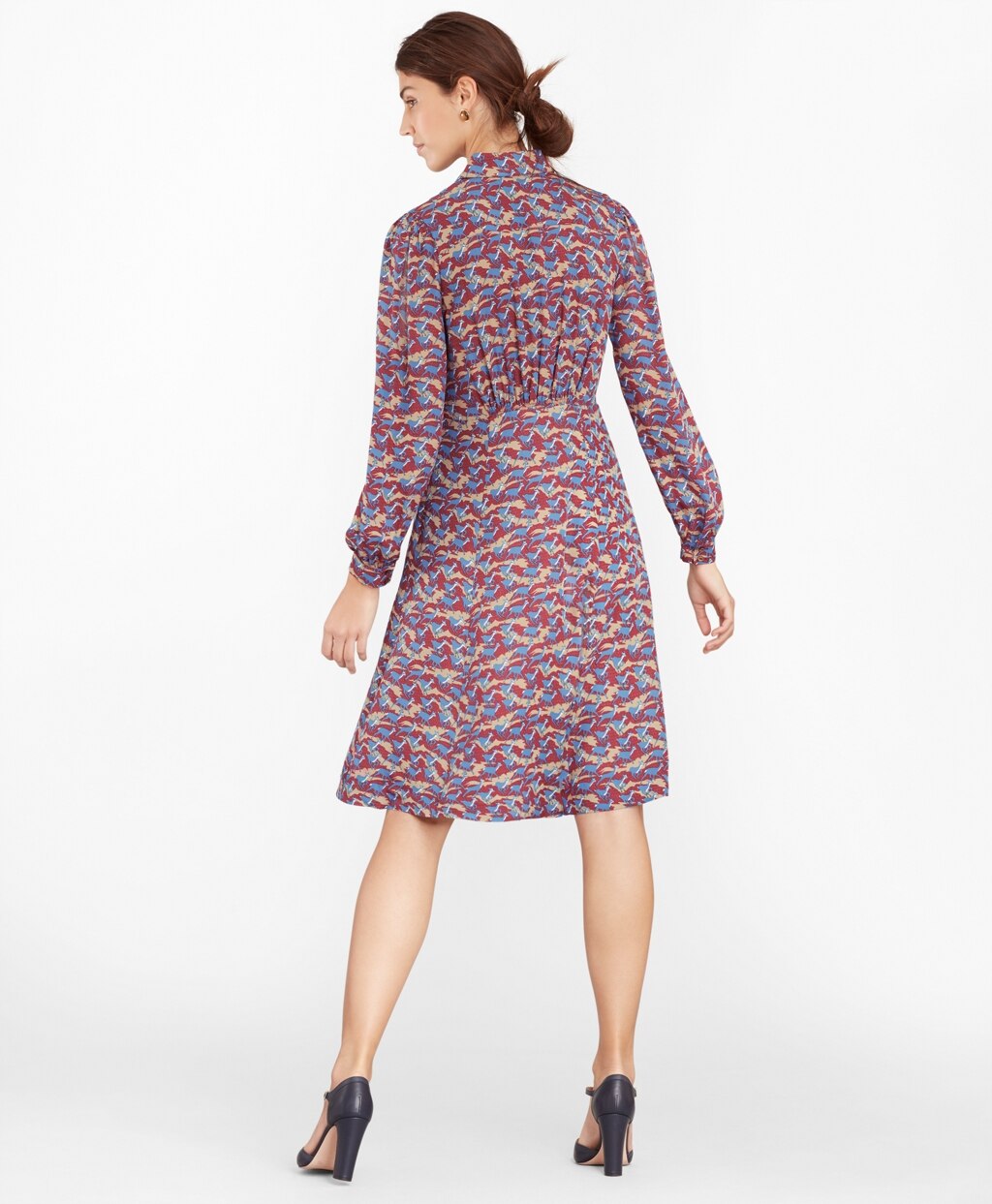 Brooks Brothers Women Deer-Print Silk Chiffon Shirt Dress