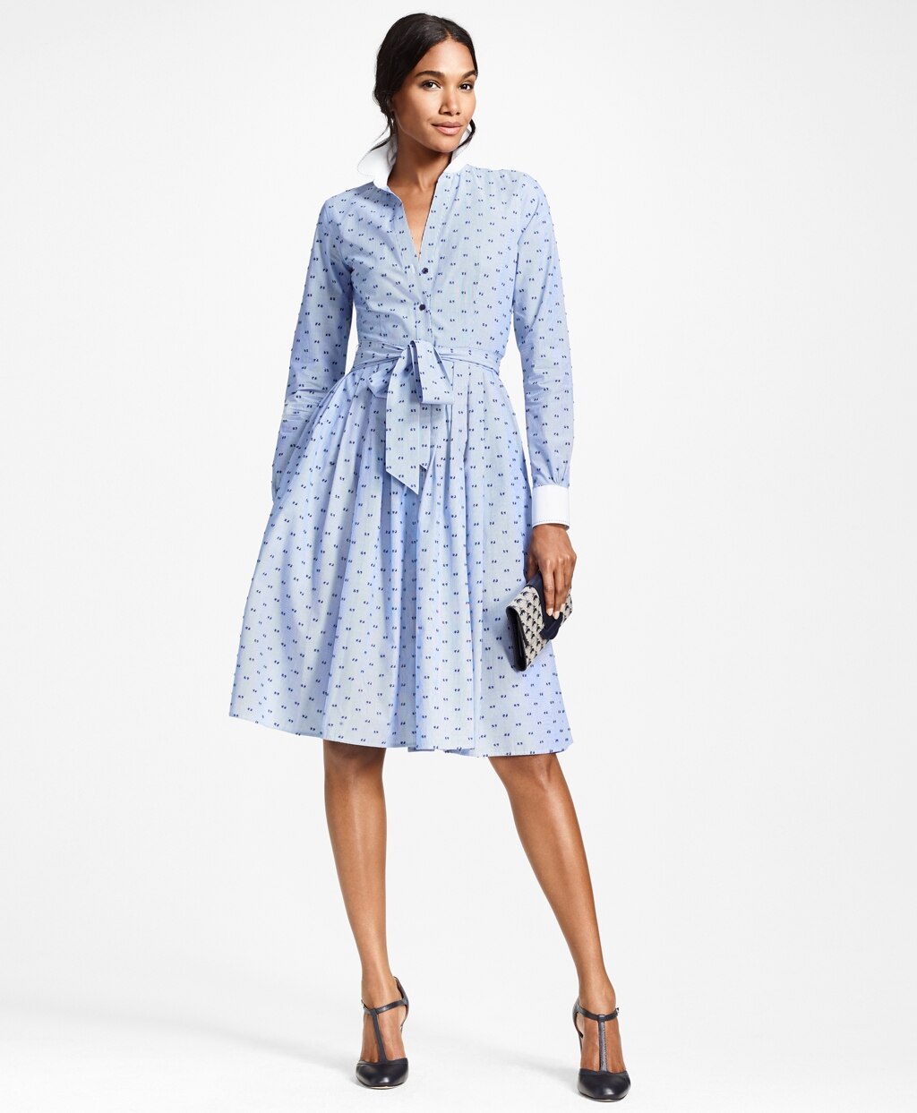 Brooks Brothers Women Clip-Dot Cotton Dobby Shirt Dress