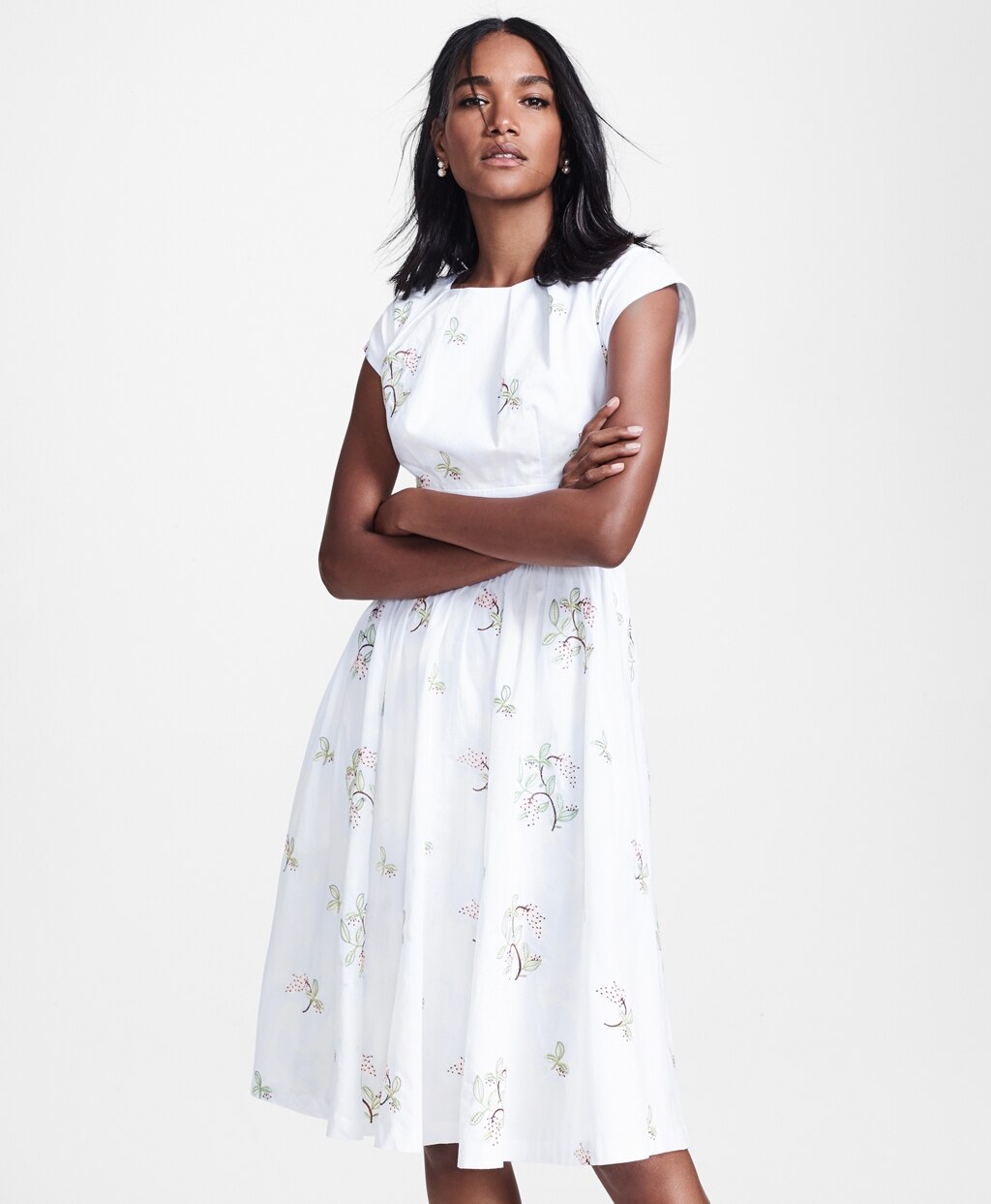Brooks Brothers Women Floral-Embroidered Plaid Jacquard Cotton Dress