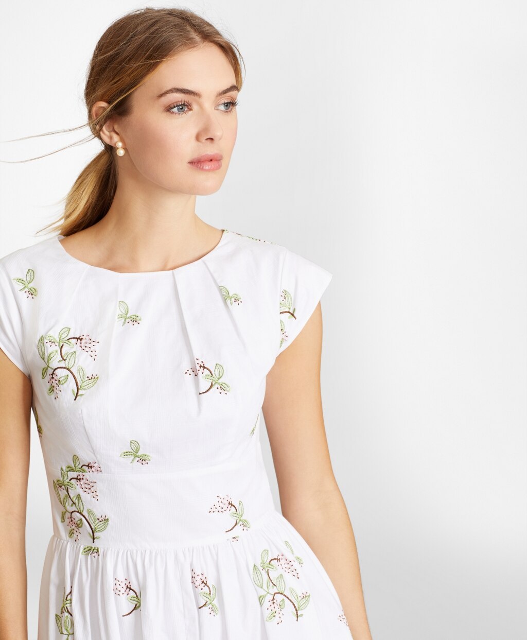 Brooks Brothers Women Floral-Embroidered Plaid Jacquard Cotton Dress