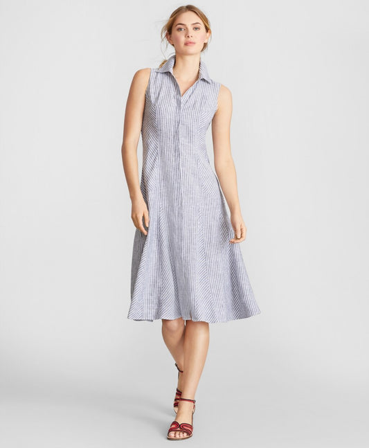 Brooks Brothers Women Striped Linen Shirt Dress