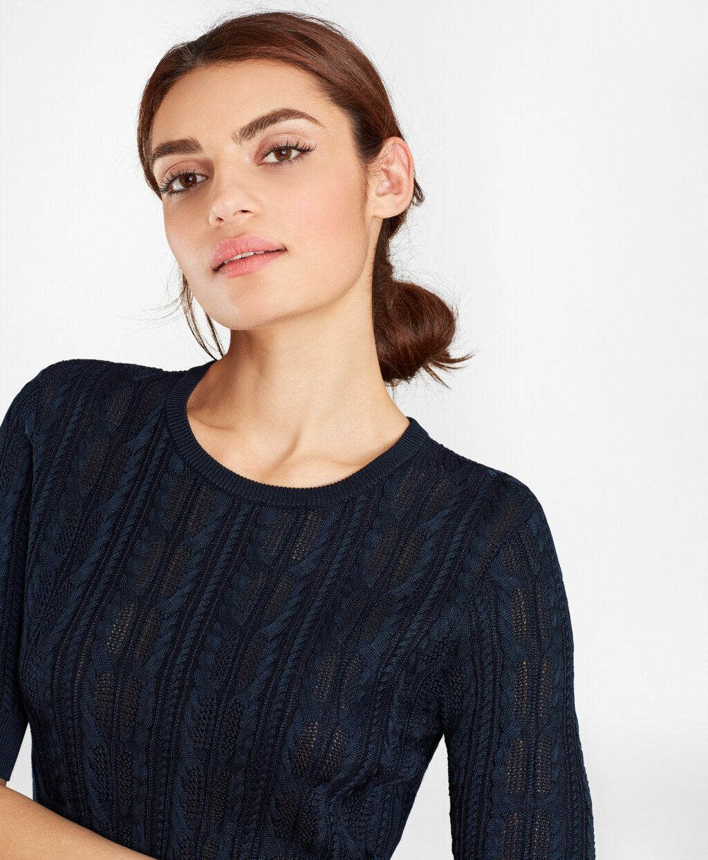 Brooks Brothers Women Pointelle Cable-Kit Sweater