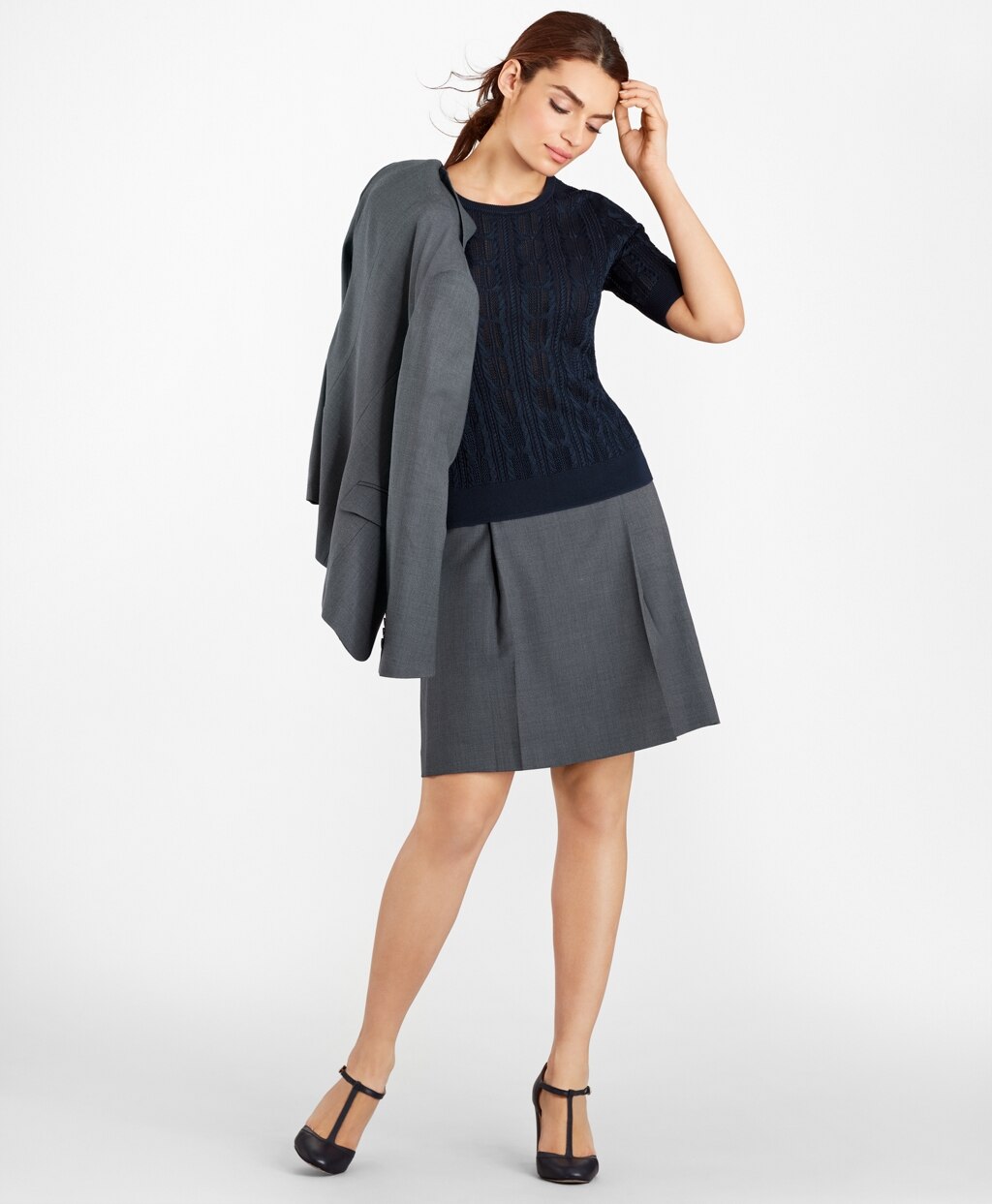 Brooks Brothers Women Pointelle Cable-Kit Sweater