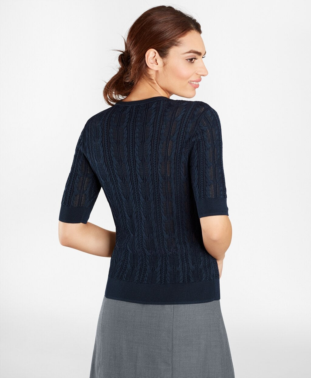 Brooks Brothers Women Pointelle Cable-Kit Sweater