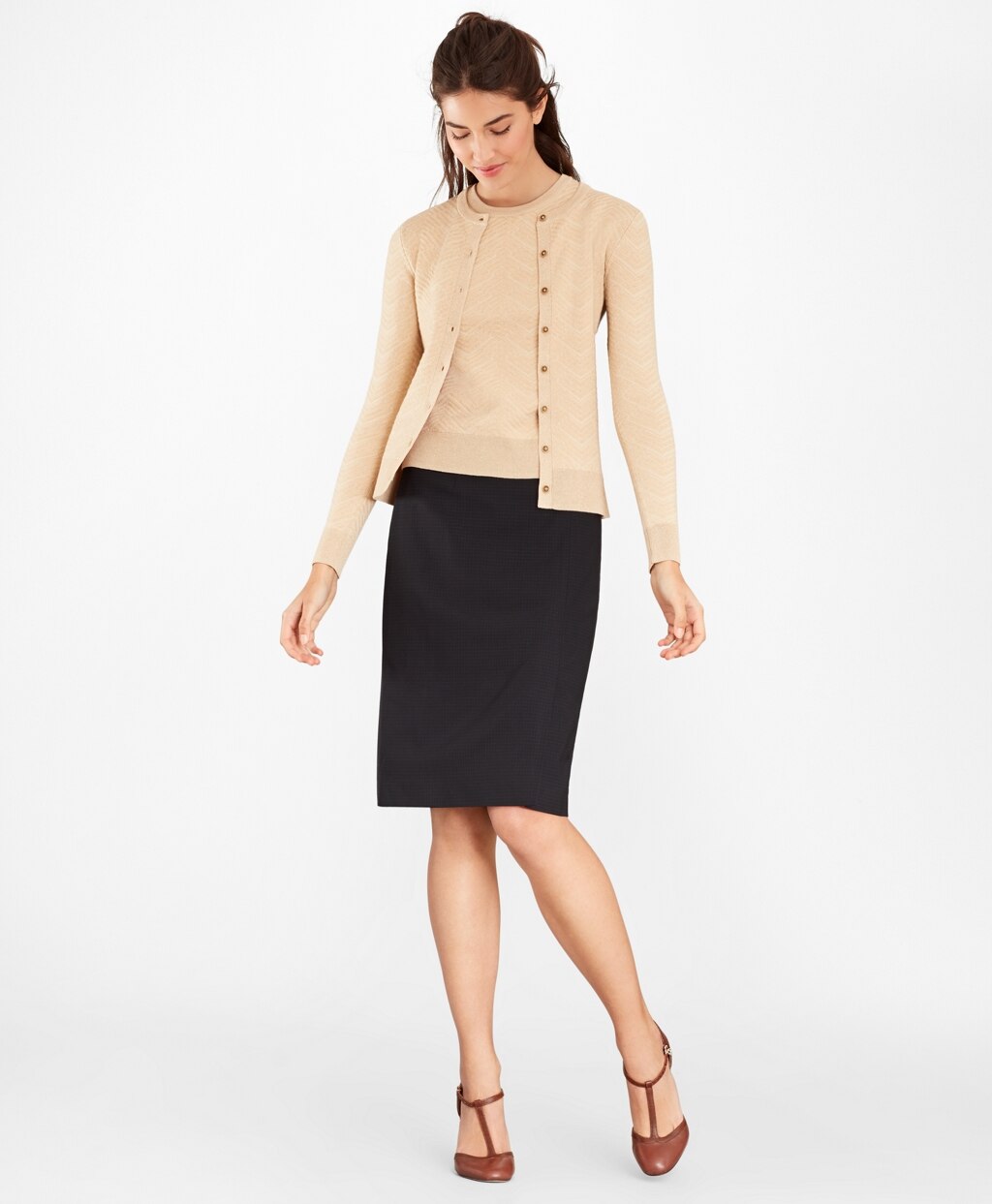 Brooks Brothers Women Wool-Linen Chevron-Knit Shell