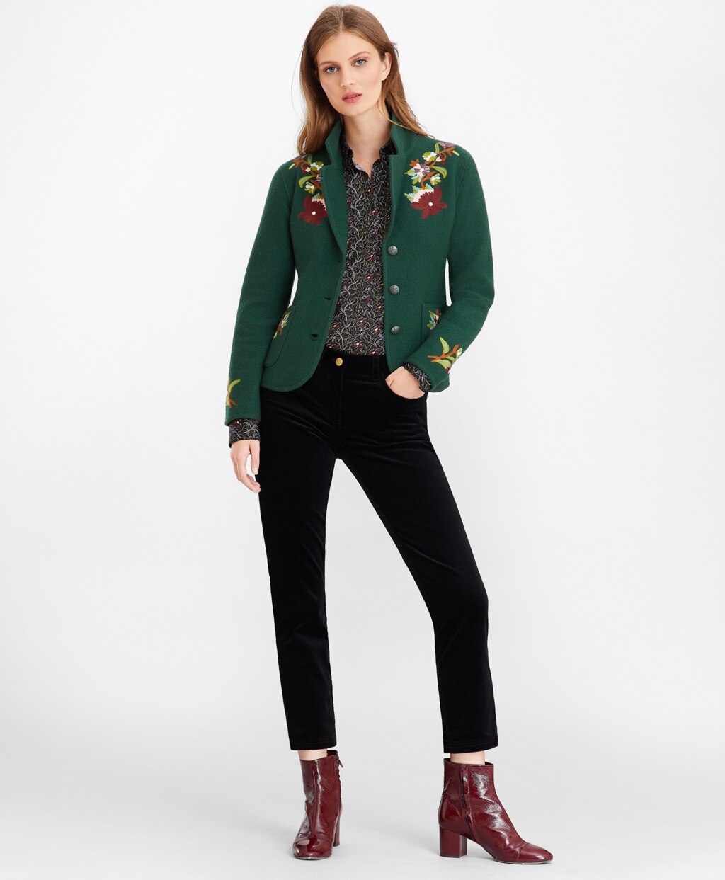 Brooks Brothers Women Floral-Embroidered Merino Wool Jacket