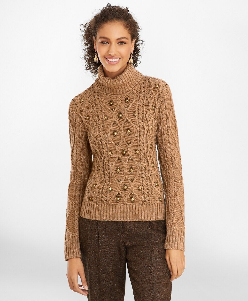 Brooks Brothers Women Beaded Cable-Knit Sweater