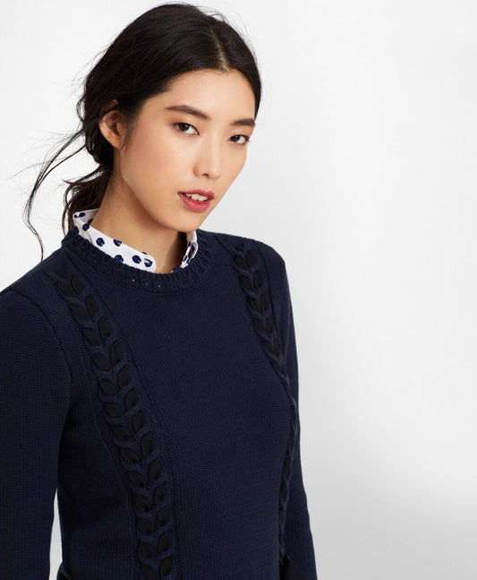Brooks Brothers Women Grosgrain-Trimmed Supima® Cotton Cable-Knit Sweater