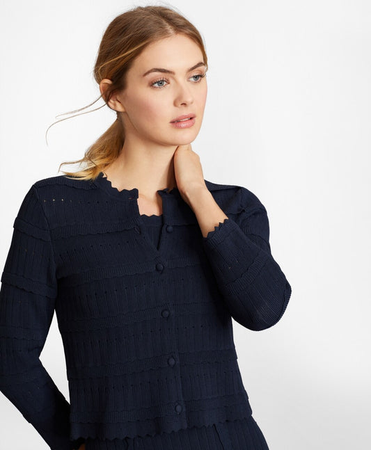 Brooks Brothers Women Scalloped-Trim Rib-Knit Cropped Cardigan