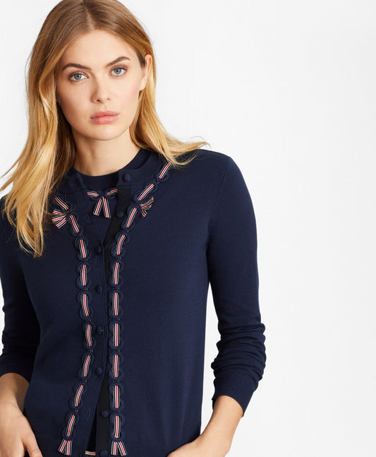 Brooks Brothers Women Grosgrain-Trimmed Cotton Cardigan