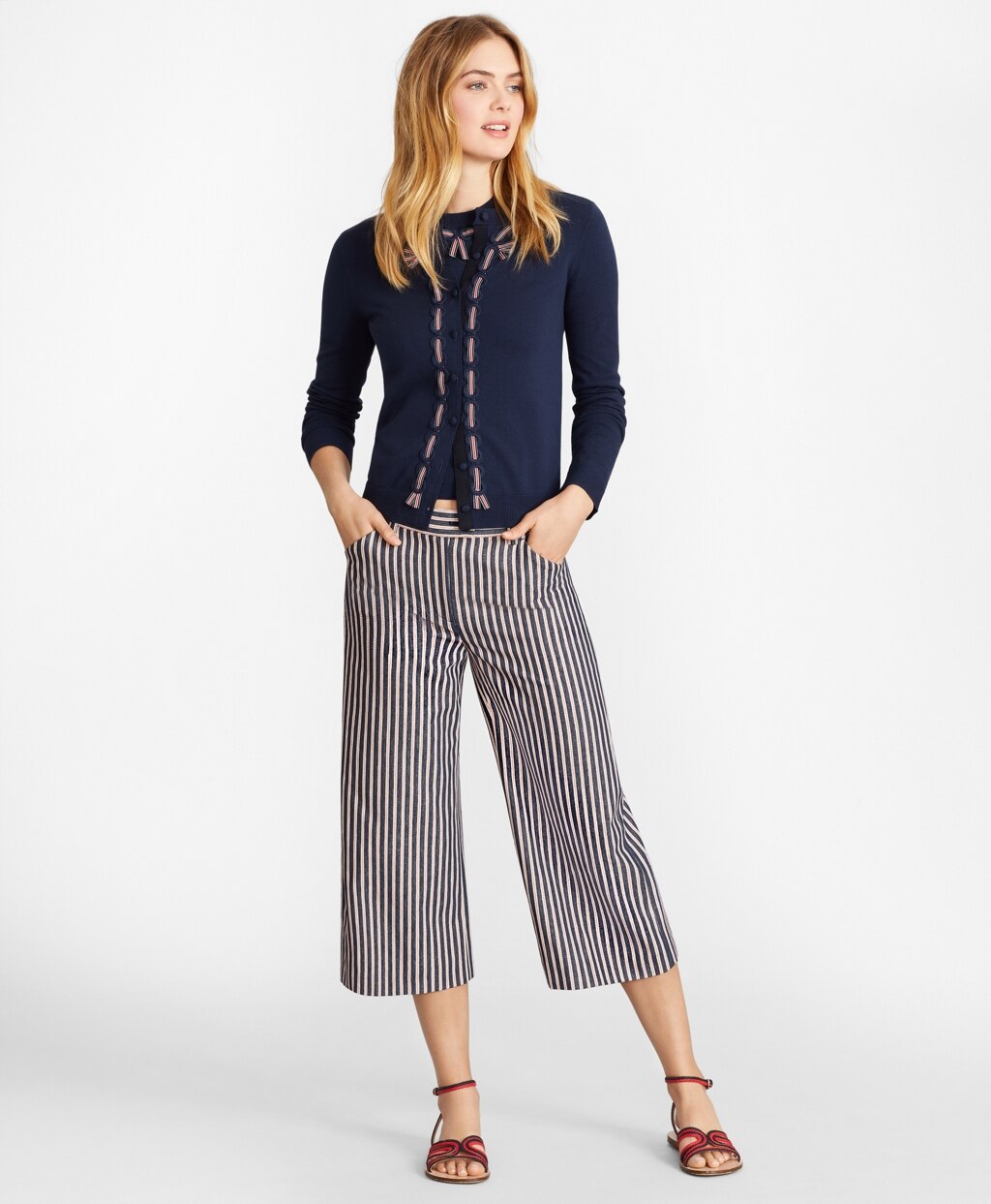Brooks Brothers Women Grosgrain-Trimmed Cotton Cardigan