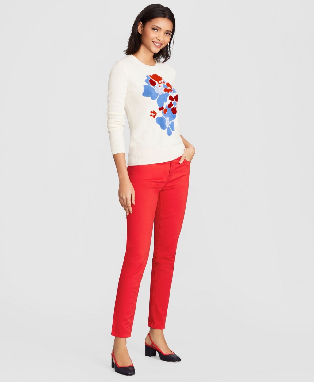 Brooks Brothers Women Floral-Patterned Silk-Cashmere Sweater