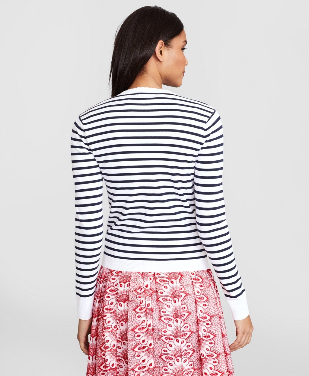 Brooks Brothers Women Floral-Beaded Striped Cardigan